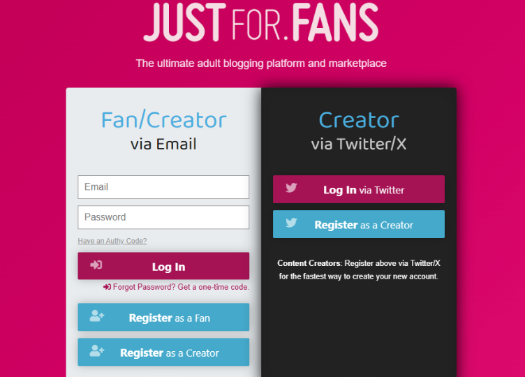 JustForFans Website