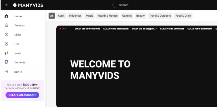 ManyVids Website